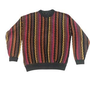 Vintage STRUCTURE Men's M large Textured Striped Knit Coogi style Sweater